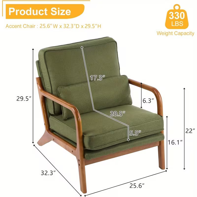 Solid Accent Chair with Chenille & Lumbar Pillow - Assembly Suitable for Living Room, Bedroom, Reading Nook - Padded Armchair with Open Back, Sofa Compatible for Carpeted Floors