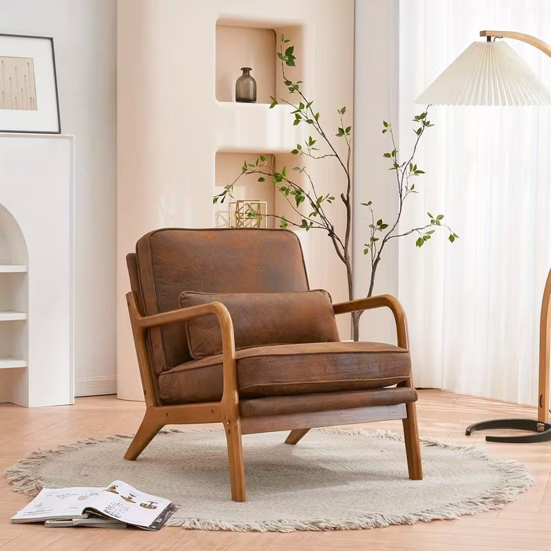 Solid Accent Chair with Chenille & Lumbar Pillow - Assembly Suitable for Living Room, Bedroom, Reading Nook - Padded Armchair with Open Back, Sofa Compatible for Carpeted Floors