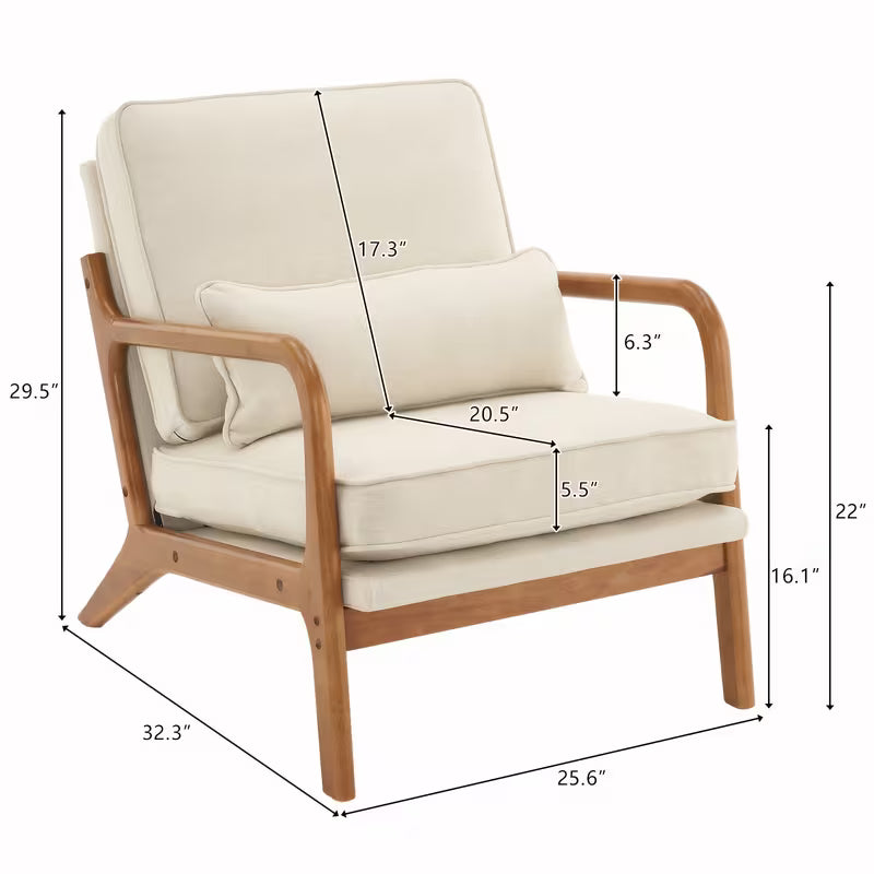 Solid Accent Chair with Chenille & Lumbar Pillow - Assembly Suitable for Living Room, Bedroom, Reading Nook - Padded Armchair with Open Back, Sofa Compatible for Carpeted Floors