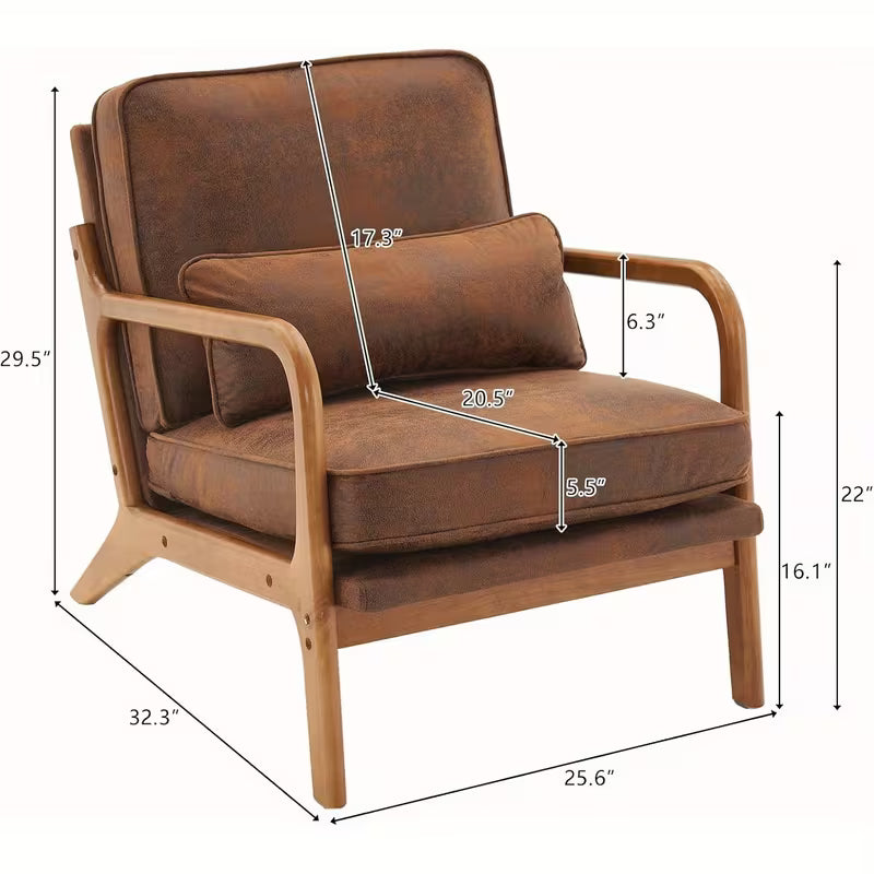 Solid Accent Chair with Chenille & Lumbar Pillow - Assembly Suitable for Living Room, Bedroom, Reading Nook - Padded Armchair with Open Back, Sofa Compatible for Carpeted Floors