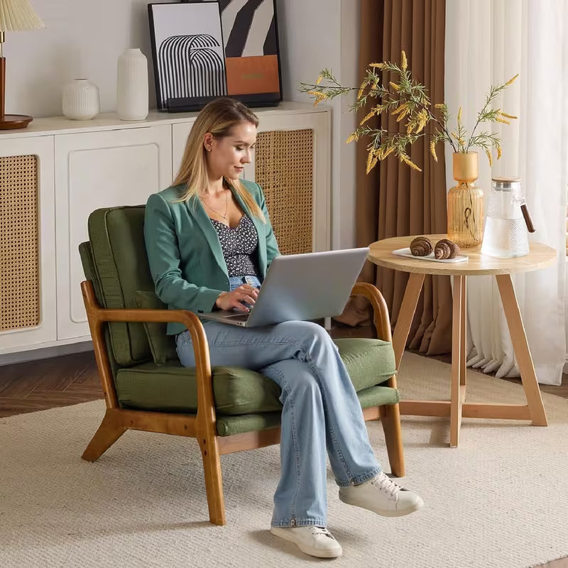 Solid Accent Chair with Chenille & Lumbar Pillow - Assembly Suitable for Living Room, Bedroom, Reading Nook - Padded Armchair with Open Back, Sofa Compatible for Carpeted Floors