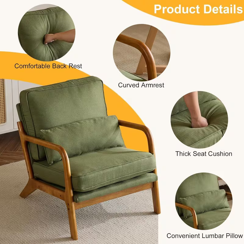 Solid Accent Chair with Chenille & Lumbar Pillow - Assembly Suitable for Living Room, Bedroom, Reading Nook - Padded Armchair with Open Back, Sofa Compatible for Carpeted Floors