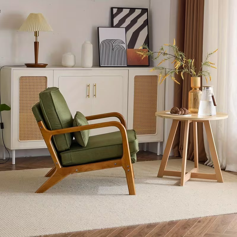 Solid Accent Chair with Chenille & Lumbar Pillow - Assembly Suitable for Living Room, Bedroom, Reading Nook - Padded Armchair with Open Back, Sofa Compatible for Carpeted Floors