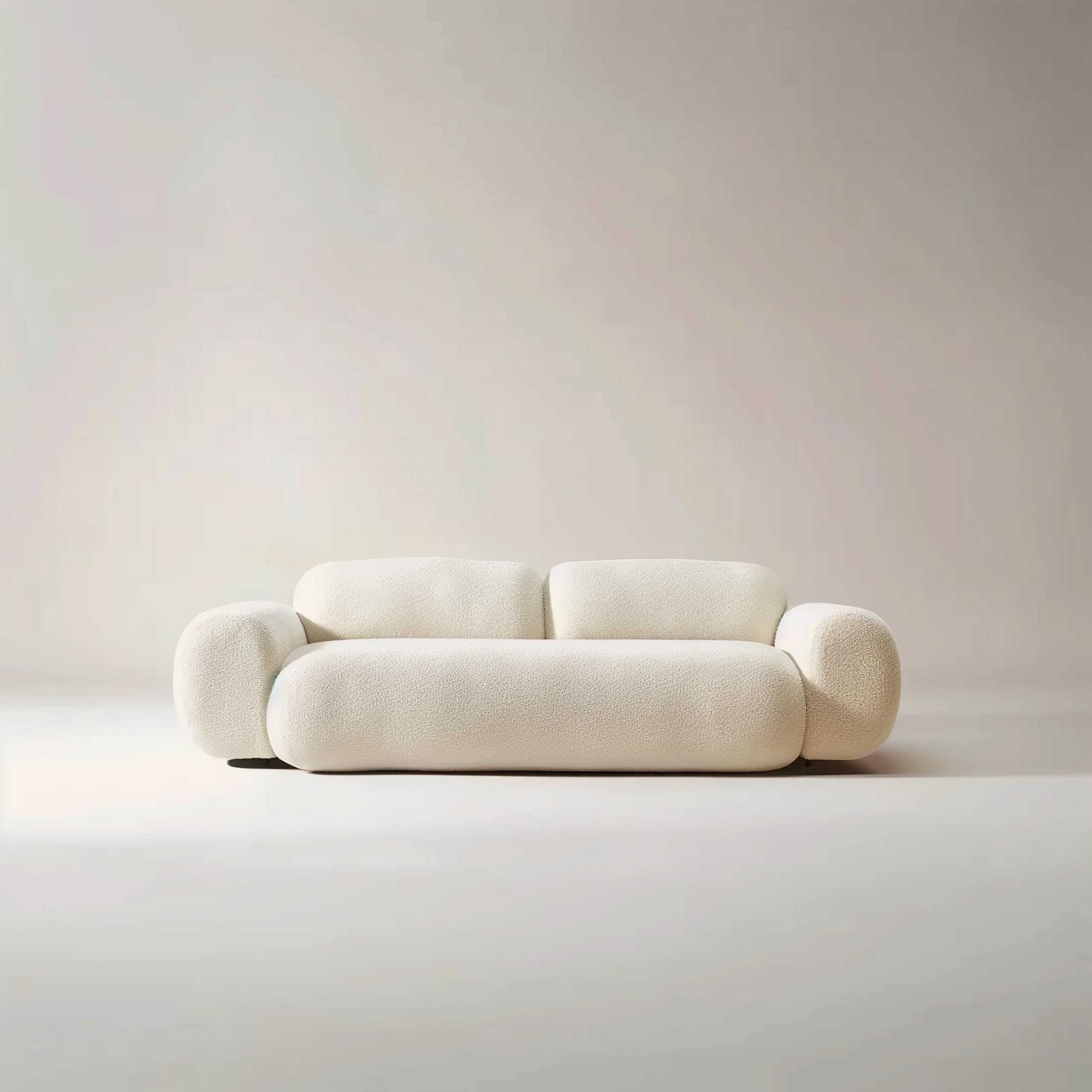 Japandi Minimalist Teddy Sofa, Modern Chunky White Bouclé 2-Seater Loveseat | Cloud Design
